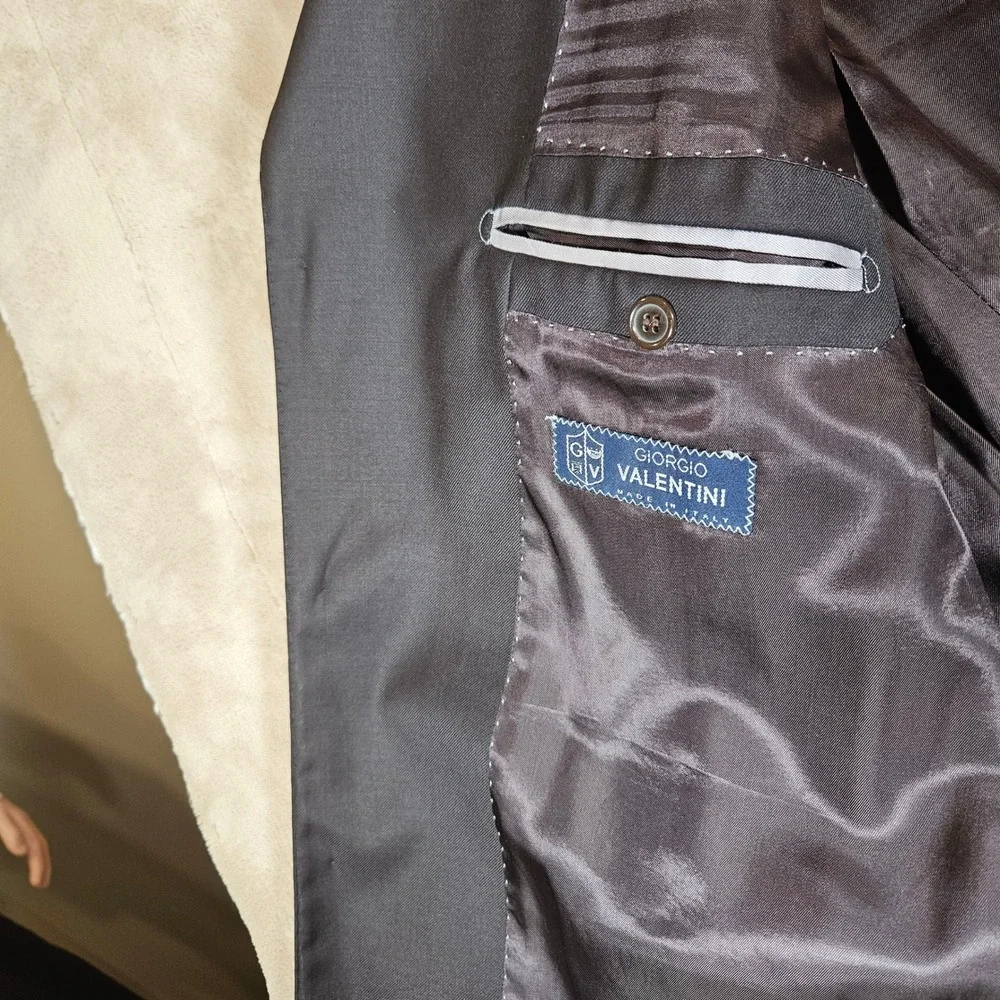 Giorgio Valentini Mens Suit 46L Dark Brown 100% Super 140s Wool Made in Italy